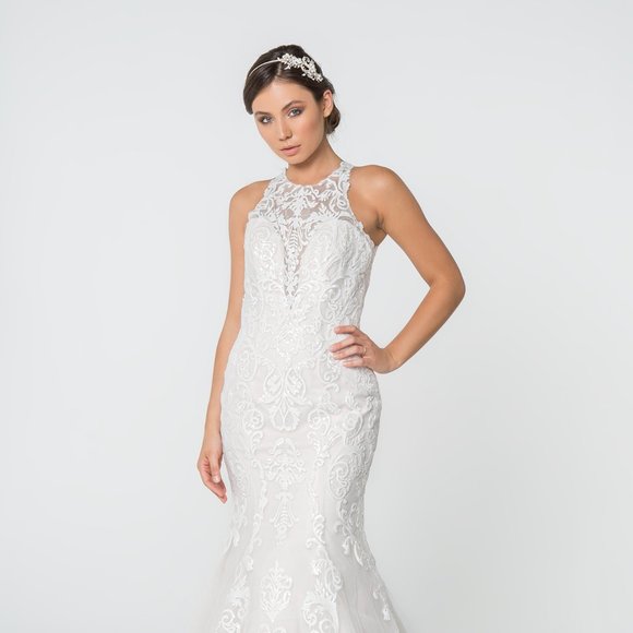 NEW FLOOR LENGTH SLEEVELESS MERMAID WEDDING DRESS EMBROIDERED WITH LACE GL2818 - Picture 1 of 10